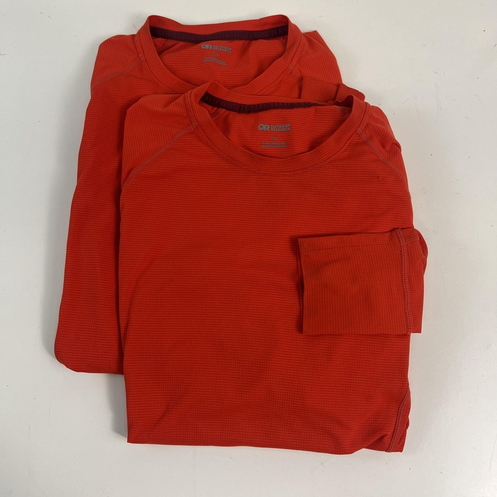 2 Outdoor Research ECHO Shirt Mens S Red Long Sleeve Grid Baselayer Hiking